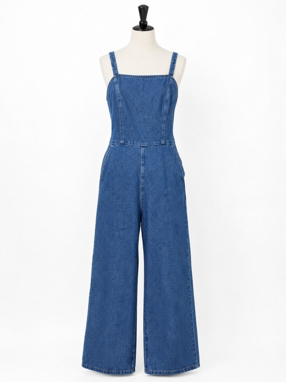 High-Rise Blue Denim Wide-Leg Overalls